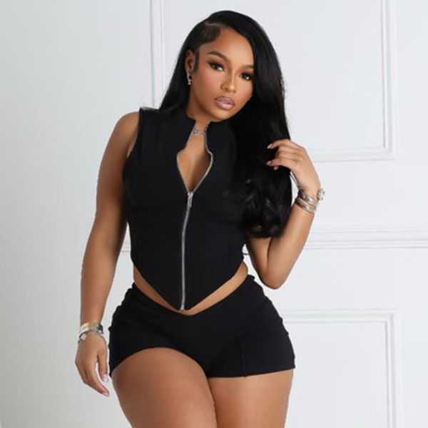 Solid Color Skinny Tank Top Sexy Shorts Set GFCF-1376