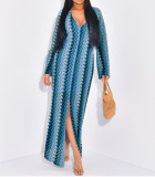 Knits Print Beach Long Sleeve Maxi Dress LS-0419
