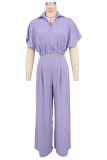 Solid Color V Neck Loose Two Piece Pant Set XHXF-8722