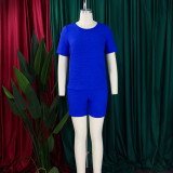 Plus Size Solid Color Short Sleeve Two Piece Shorts Set GMLF-3332