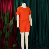 Plus Size Solid Color Short Sleeve Two Piece Shorts Set GMLF-3332
