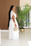 Solid Color V Neck Loose Two Piece Pant Set XHXF-8722