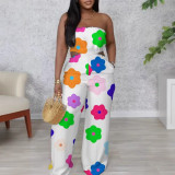 Plus Size Print Hollow Out Tube Tops Wide Leg Jumpsuit NY-11018