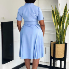 Plus Size V Neck Press Pleated Midi Dress GATE-584