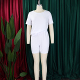 Plus Size Solid Color Short Sleeve Two Piece Shorts Set GMLF-3332