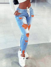 Fashion Washed Holes Pencil Jeans GXJF-234118