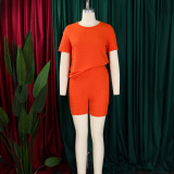 Plus Size Solid Color Short Sleeve Two Piece Shorts Set GMLF-3332