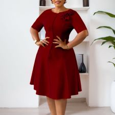 Plus Size Short Sleeve Solid Midi Dress GATE-586