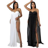 Sexy Mesh Hot Drill See Through Maxi Dress GOSD-6675