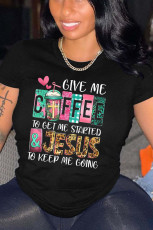 Plus Size Letter Print Short Sleeve T Shirt GQF-0006