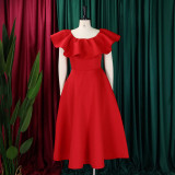 Plus Size Ruffled Big Swing Party Dress  GMLF-3329