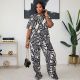 Print Lapel Short Sleeve Wide Leg Pants 2 Piece Set SFY-742