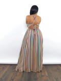Colorful Stripe Print Tie Up Maxi Dress SFY-750