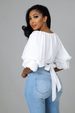 Solid Color Flare Sleeve Loose Shirt XHXF-929