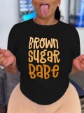 Plus Size Letter Print O Neck T Shirt GQF-10043