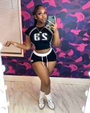 Letter Print Short Sleeve Sport Short Suit GBGF-65220