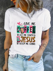 Plus Size Letter Print Short Sleeve T Shirt GQF-0006