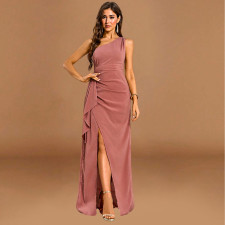 Single Shoulder Ruffles Irregular Maxi Dress GYSD-83388