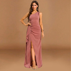 Single Shoulder Ruffles Irregular Maxi Dress GYSD-83388