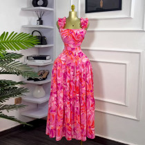 Print Sleeveless Vest Long Skirt 2 Piece Set GMSF-SU9104