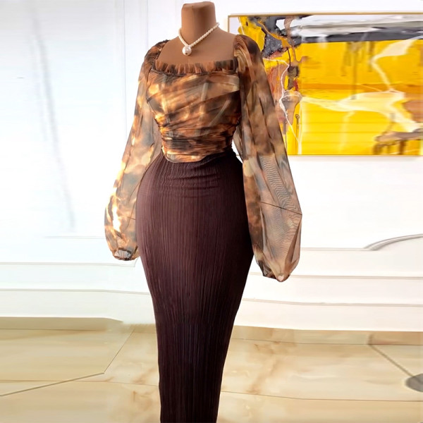 Square Neck Lantern Sleeve Shirt Half Body Skirt Two Piece Set GMSF-SU9132