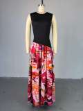 Print O Neck Sleeveless Maxi Dress GMSF-SU9239