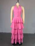 Halterneck Vest Cake Half Body Skirt Two Piece Set GMSF-SU9242