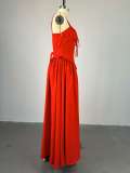 Tie Up Solid Color Sling Maxi Dress GMSF-SU9106