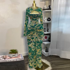 Long Sleeve Print Hollow Out Maxi Dress GMSF-SU9209