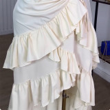 Solid Color Ruffles Irregular Sling Long Dress GMSF-SU9226