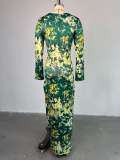 Long Sleeve Print Hollow Out Maxi Dress GMSF-SU9209
