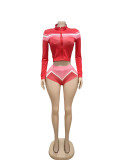 Color Block Bikini Short Top Three Piece Set GFCF-1372