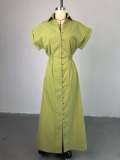 Short Sleeve Single Breasted Split Shirt Dress GMSF-SU72257