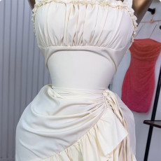 Solid Color Ruffles Irregular Sling Long Dress GMSF-SU9226