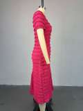 Short Sleeve Solid Color Midi Dress GMSF-SU9165
