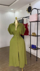 Short Sleeve Single Breasted Split Shirt Dress GMSF-SU72257