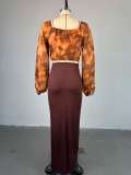 Square Neck Lantern Sleeve Shirt Half Body Skirt Two Piece Set GMSF-SU9132