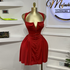 Square Neck Single Breasted Mini Dress GMSF-SU9043