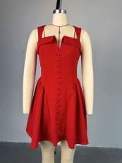 Square Neck Single Breasted Mini Dress GMSF-SU9043