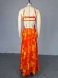 Print Sling Hollow Out Backless Maxi Dress GMSF-SU9205