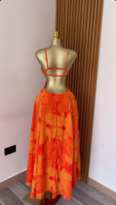 Print Sling Hollow Out Backless Maxi Dress GMSF-SU9205