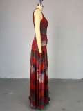 O Neck Print Sleeveless Split Maxi Dress GMSF-SU9169