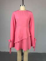 Solod Color Long Sleeve Two Piece Skirt Set GMSF-SU9166