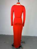 Stacked Neck Solid Long Sleeve Maxi Dress GMSF-SU72151