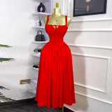 Tie Up Solid Color Sling Maxi Dress GMSF-SU9106