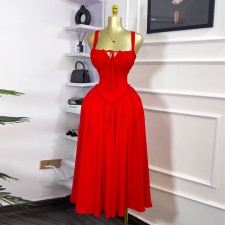 Tie Up Solid Color Sling Maxi Dress GMSF-SU9106