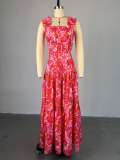 Print Sleeveless Vest Long Skirt 2 Piece Set GMSF-SU9104