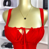 Tie Up Solid Color Sling Maxi Dress GMSF-SU9106