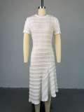 Short Sleeve Solid Color Midi Dress GMSF-SU9165