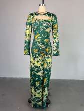 Long Sleeve Print Hollow Out Maxi Dress GMSF-SU9209